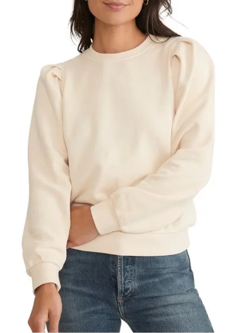 Marine Layer Enya puff sleeve sweatshirt S antique white organic cotton crewneck